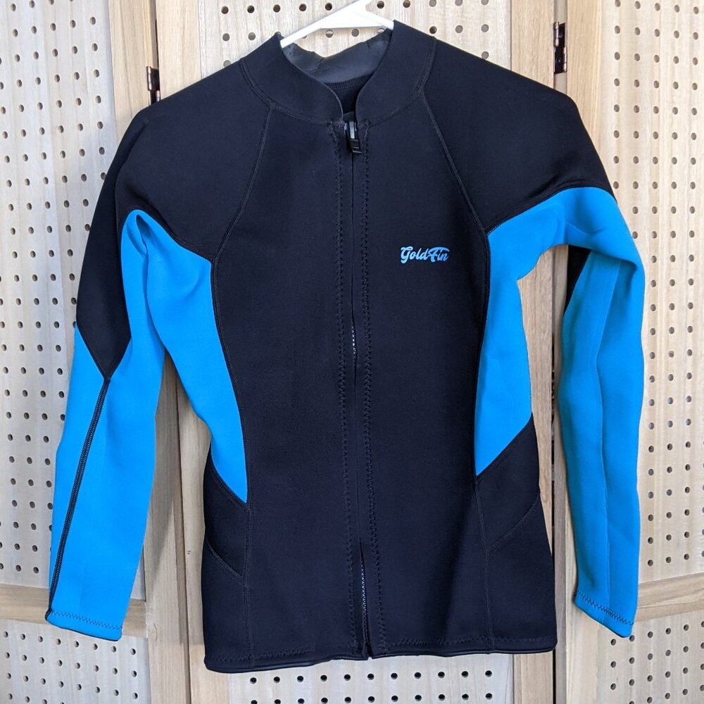 GoldFin neoprene wetsuit, black and turquoise